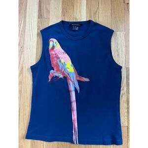 French Connection Blue Pink Parrot Cotton Graphic Retro Tank Top (size M)